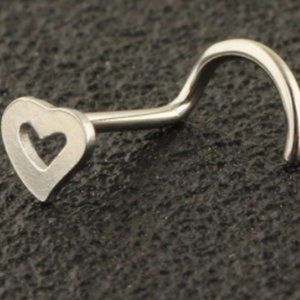 Silver curved heart nose ring